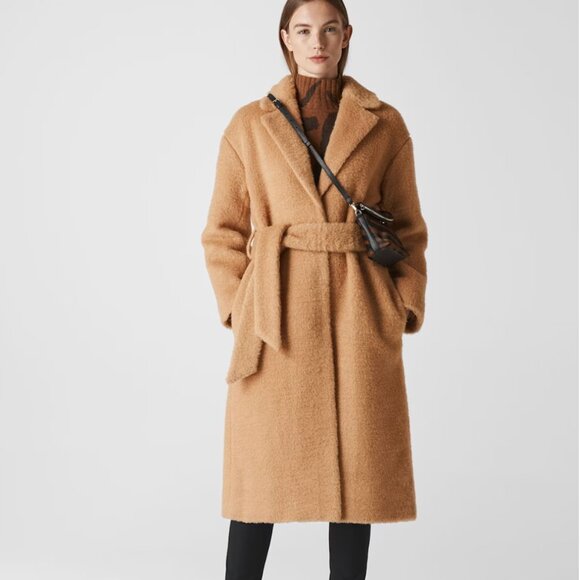 Whistles Wool Textured Belted Coat, Size L - Picture 1 of 7